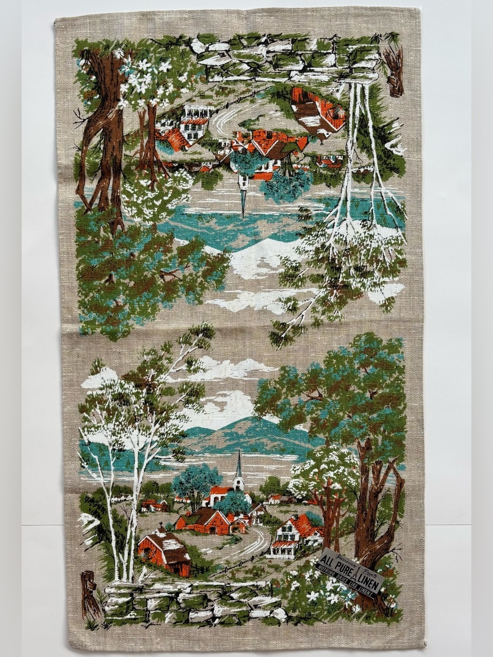 Vintage Parisian Prints Pure Linen Scenic Country Village Tea Towel